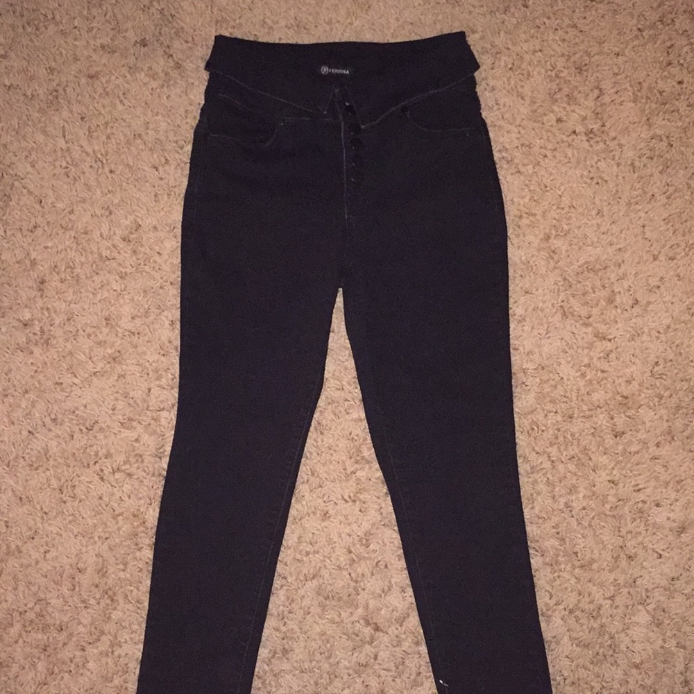 High-Waisted Denim Dress Pants